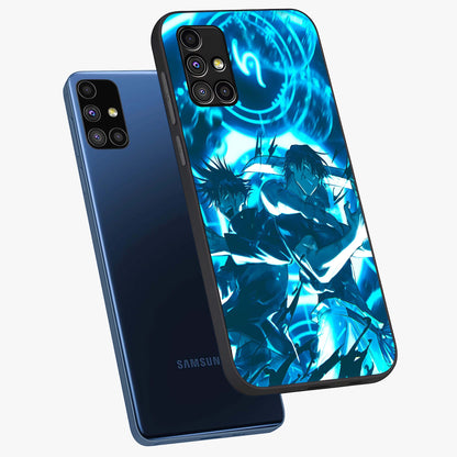 Cursed Energy Clash Glass Case displayed in angled mockup highlighting powerful battle inspired graphic with anime style aesthetic.