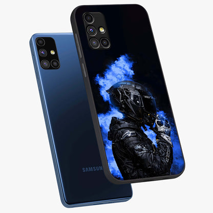 Cyber Sentinel Protocol Glass Case displayed in angled mockup highlighting digital cyber design with sci-fi aesthetic style.
