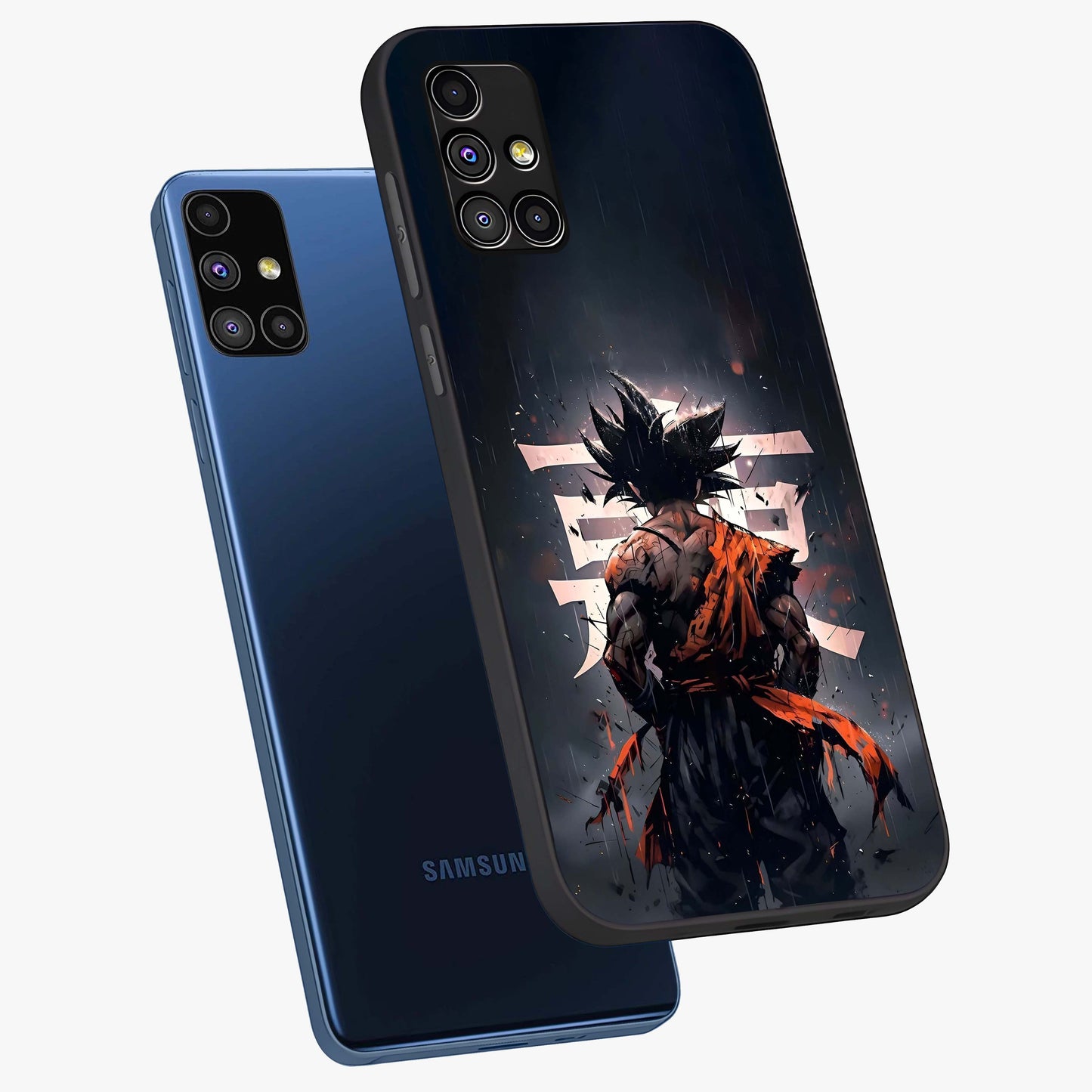 Dark Warrior In Rain Glass Case displayed in angled mockup highlighting dramatic warrior illustration with dark rain aesthetic.