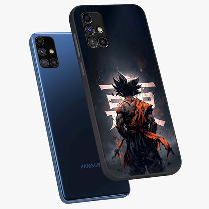 Dark Warrior In Rain Glass Case displayed in angled mockup highlighting dramatic warrior illustration with dark rain aesthetic.