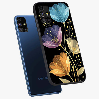 Delicate Multicolor Flowers Glass Case displayed in angled mockup highlighting colorful flower pattern with soft aesthetic style.