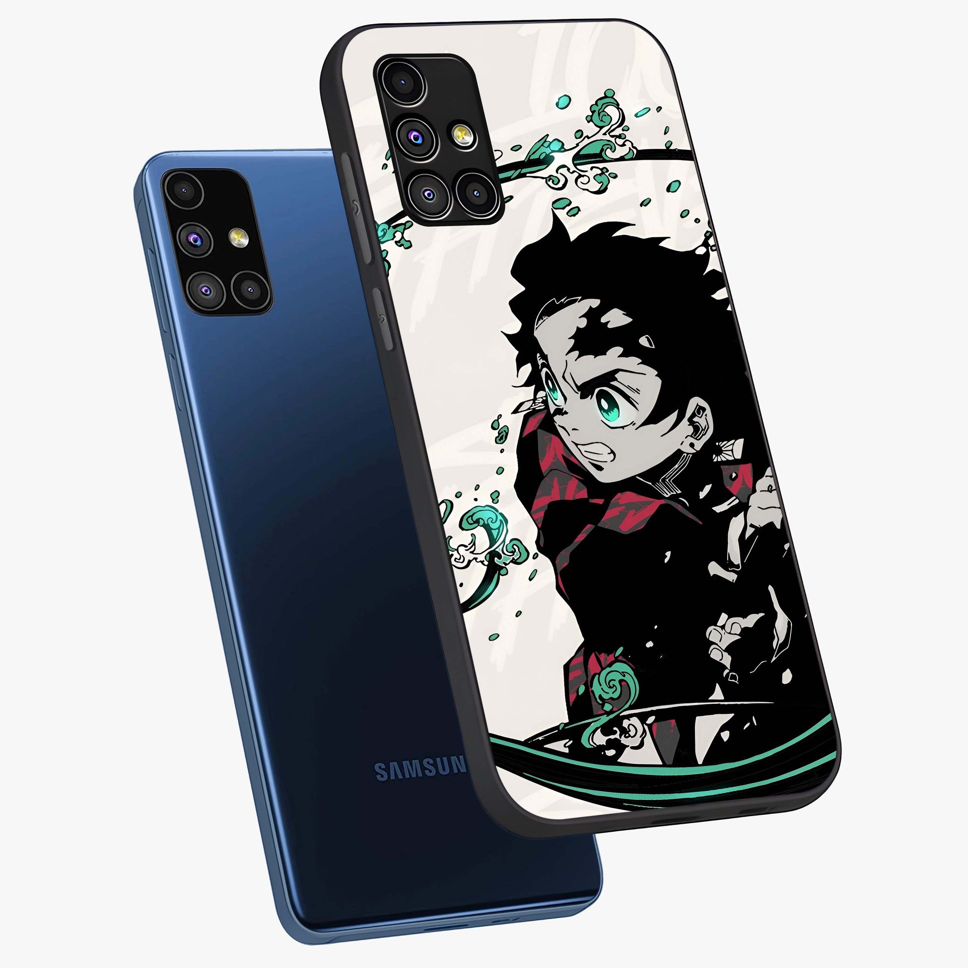 Demon Slayer Glass Case displayed in angled mockup highlighting dramatic anime character design with action aesthetic.