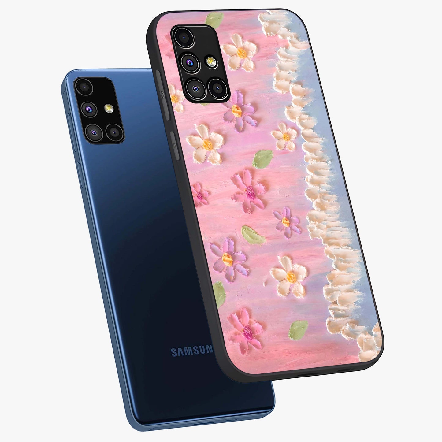 Dreamy Painted Garden Glass Case displayed in angled mockup highlighting colorful garden illustration with dreamy aesthetic style.