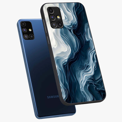 Ethereal Paper Marble Glass Case displayed in angled mockup highlighting elegant marble pattern with modern aesthetic style.