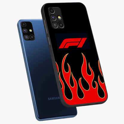 Fire F11 Glass Case displayed in angled mockup highlighting bold fire inspired graphic with energetic aesthetic style.