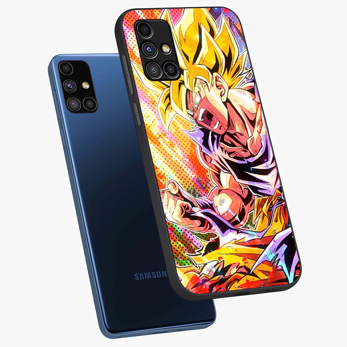 Firing Goku Glass Case displayed in angled mockup highlighting dynamic anime character design with action aesthetic.
