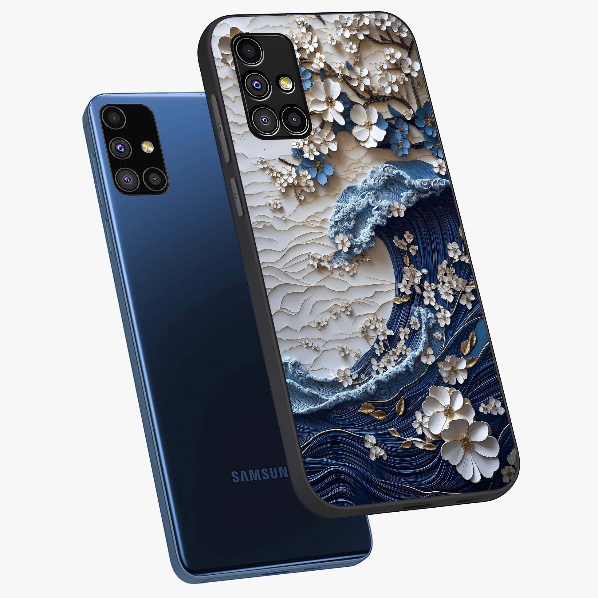 Floral Wave Origami Glass Case displayed in angled mockup highlighting geometric origami flower design with modern aesthetic style.