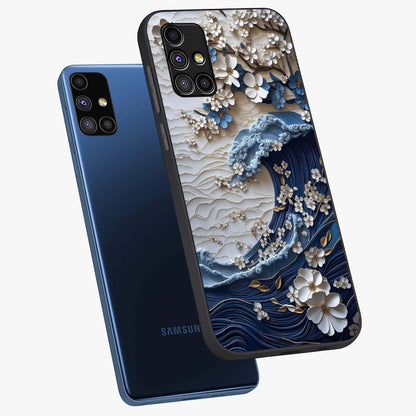 Floral Wave Origami Glass Case displayed in angled mockup highlighting geometric origami flower design with modern aesthetic style.
