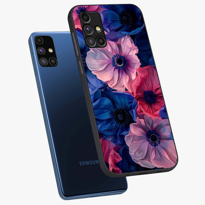 Flower Paper Art Pattern Glass Case displayed in angled mockup highlighting layered paper flower design with artistic aesthetic.