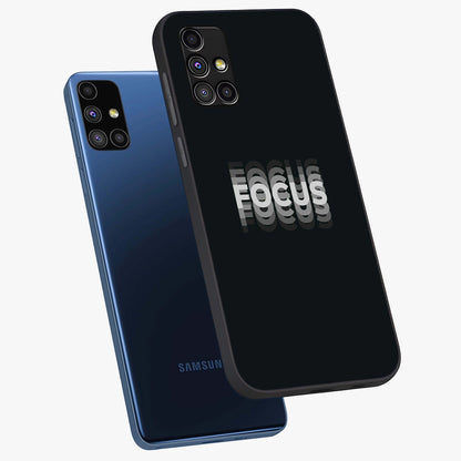 Focus Mode On Glass Case displayed in angled mockup highlighting clean minimal text artwork with modern aesthetic style.