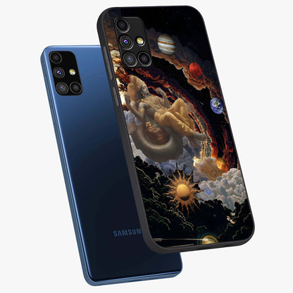 Galactic Divine God Glass Case displayed in angled mockup highlighting powerful celestial deity illustration with galactic aesthetic.