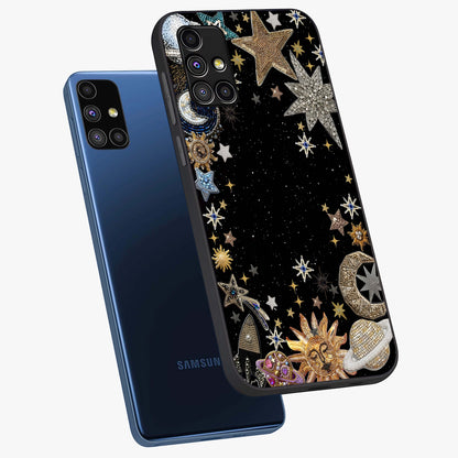 Galactic Jewel Stars Glass Case displayed in angled mockup highlighting shining celestial star design with cosmic aesthetic style.