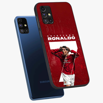 Goal Celebration Legacy Glass Case displayed in angled mockup highlighting energetic sports celebration design with bold athletic theme.