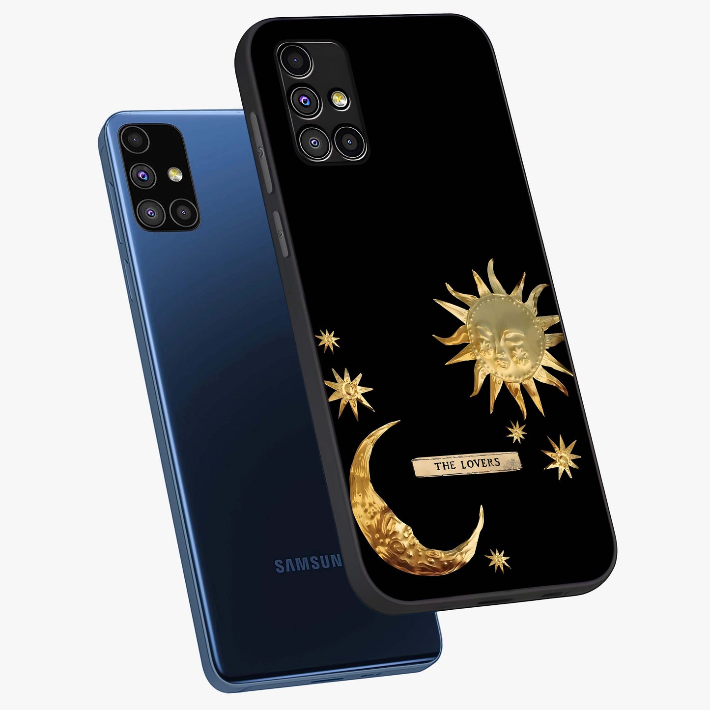 Gold Sun Blush Glass Case displayed in angled mockup highlighting radiant sun design with warm golden aesthetic.