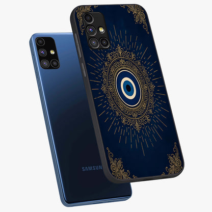 Golden Celestial Charm Glass Case displayed in angled mockup highlighting sparkling cosmic charm design with celestial aesthetic.