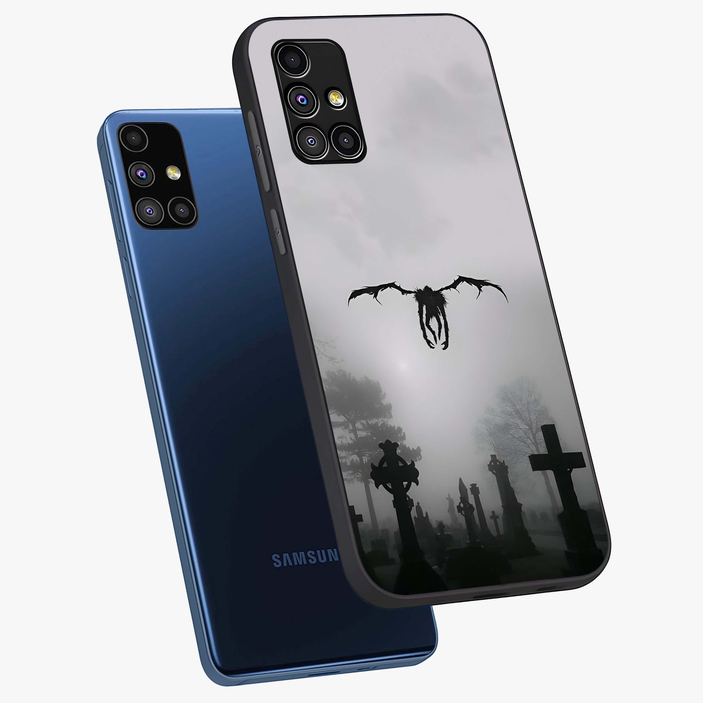 Graveyard Shadow Descent Glass Case displayed in angled mockup highlighting eerie shadow illustration with gothic aesthetic.