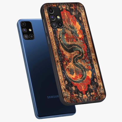 Inferno Dragon Soul Glass Case displayed in angled mockup highlighting powerful dragon illustration with inferno aesthetic.
