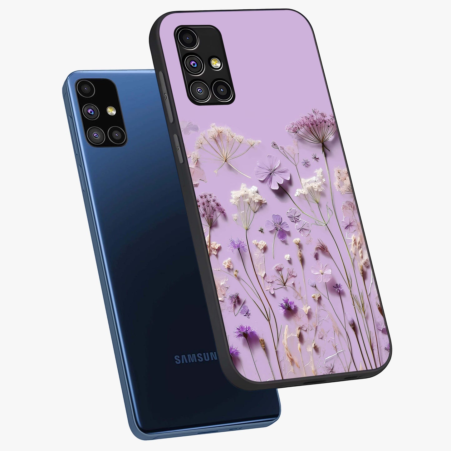 Lavender Blossom Dream Glass Case displayed in angled mockup highlighting dreamy lavender flower design with calming aesthetic style.