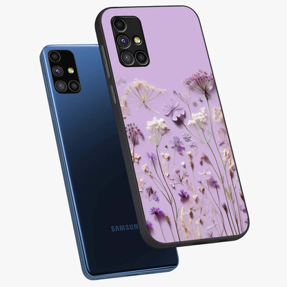 Lavender Blossom Dream Glass Case displayed in angled mockup highlighting dreamy lavender flower design with calming aesthetic style.