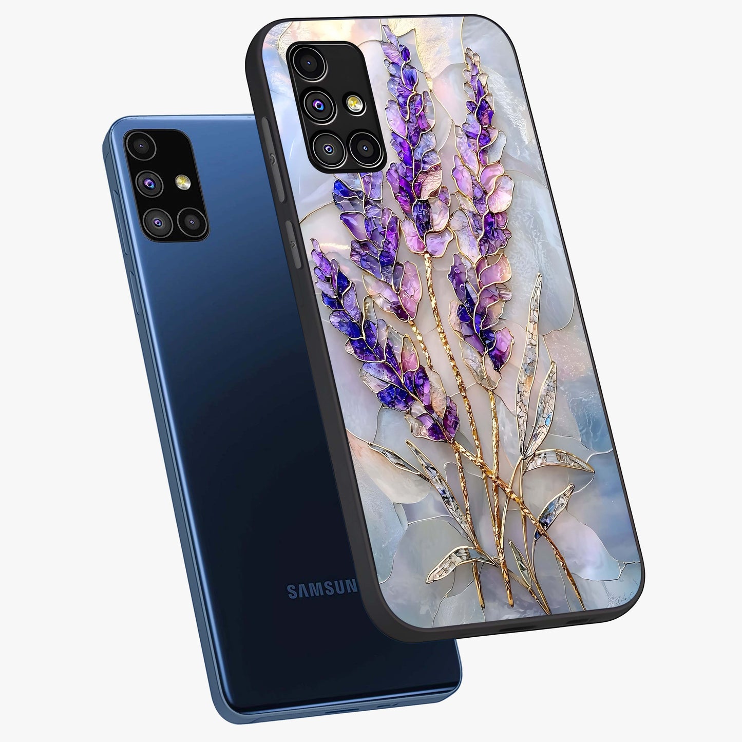 Lavender Dream Glow Glass Case displayed in angled mockup highlighting dreamy purple glow design with soft artistic style.