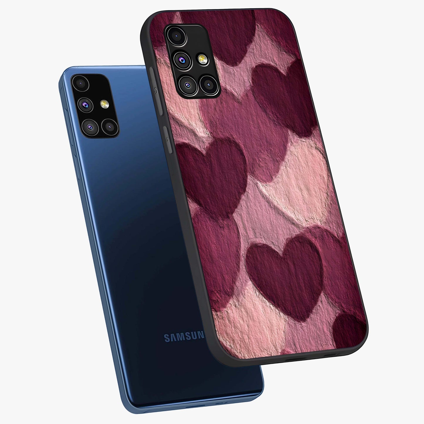 Layered Paper Hearts Glass Case displayed in angled mockup highlighting creative paper craft heart design with romantic aesthetic.