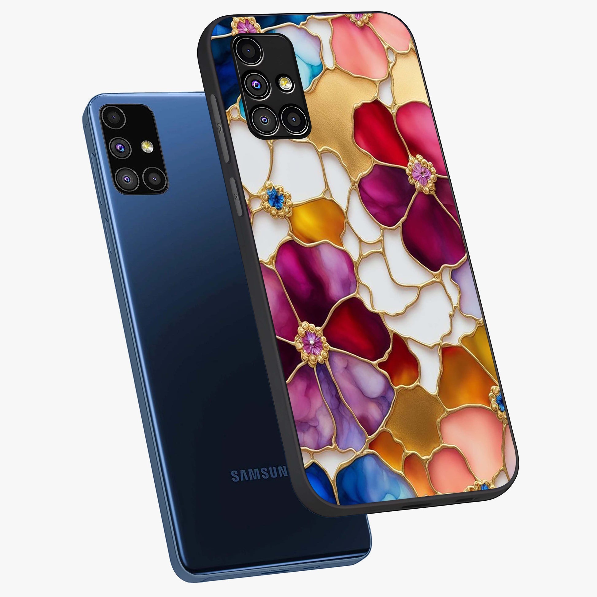 Marble Flower Pattern Glass Case displayed in angled mockup highlighting elegant marble floral design with modern aesthetic.