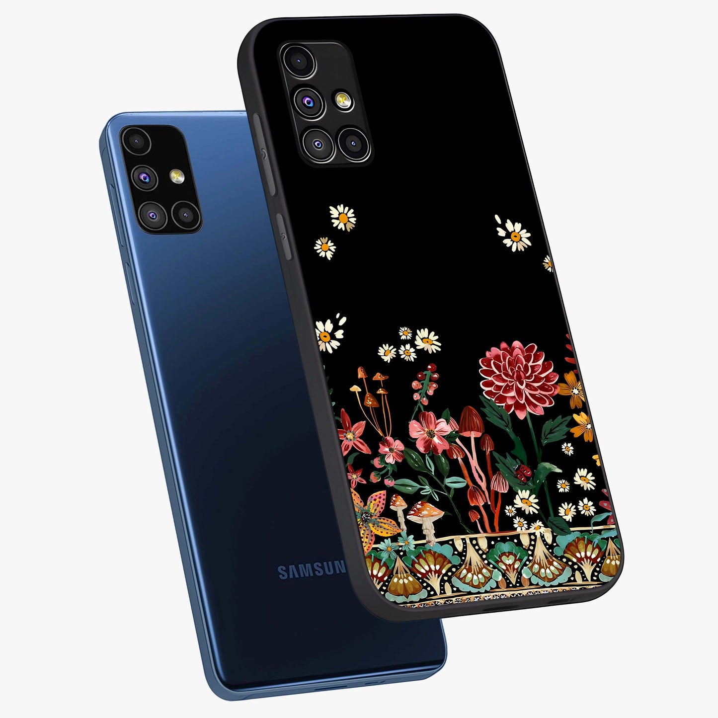 Midnight Bloom Pattern Glass Case displayed in angled mockup highlighting elegant flower design with midnight aesthetic style.