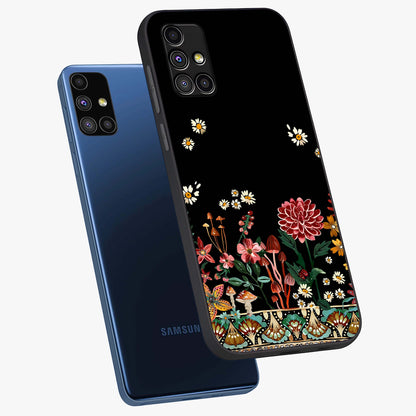 Midnight Bloom Pattern Glass Case displayed in angled mockup highlighting elegant flower design with midnight aesthetic style.