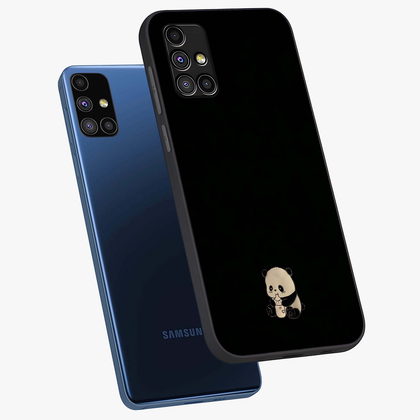 Midnight Panda Love Glass Case displayed in angled mockup highlighting adorable panda illustration with midnight aesthetic.