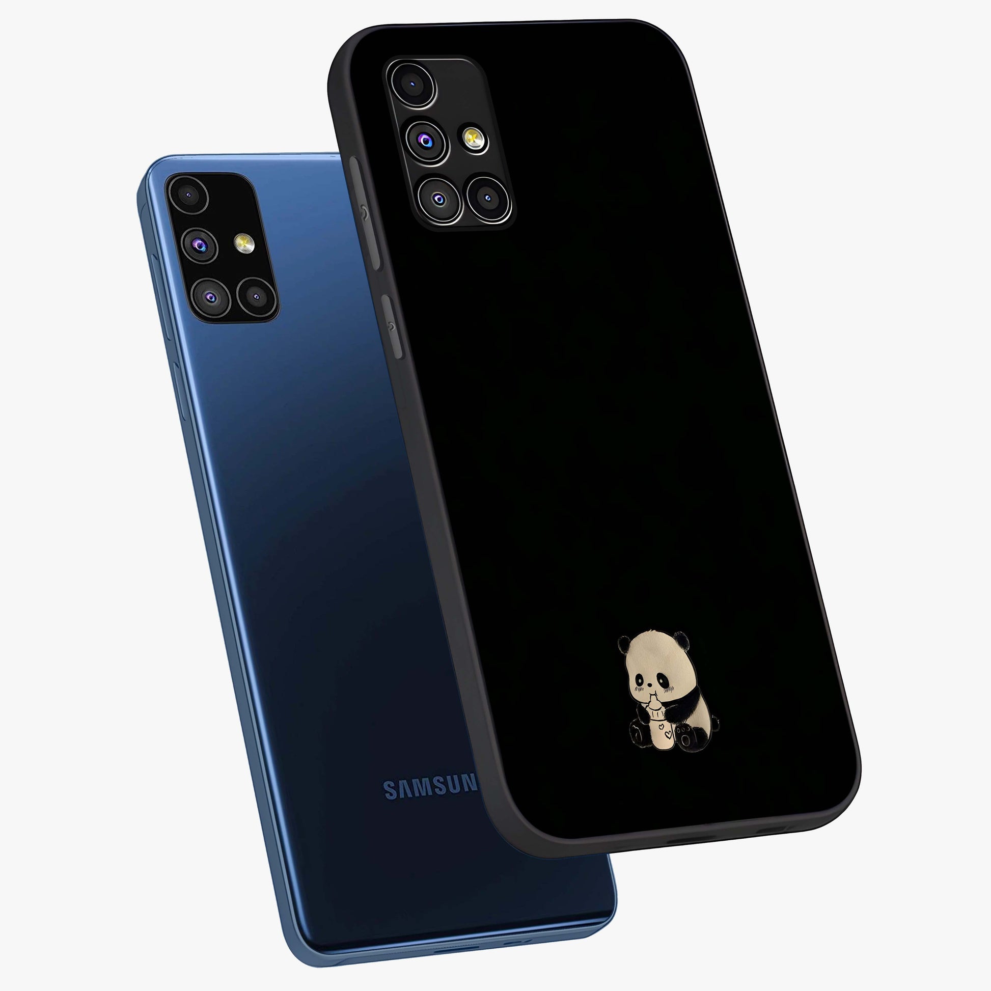 Midnight Panda Love Glass Case displayed in angled mockup highlighting adorable panda illustration with midnight aesthetic.