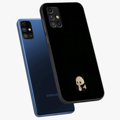 Midnight Panda Love Glass Case displayed in angled mockup highlighting adorable panda illustration with midnight aesthetic.