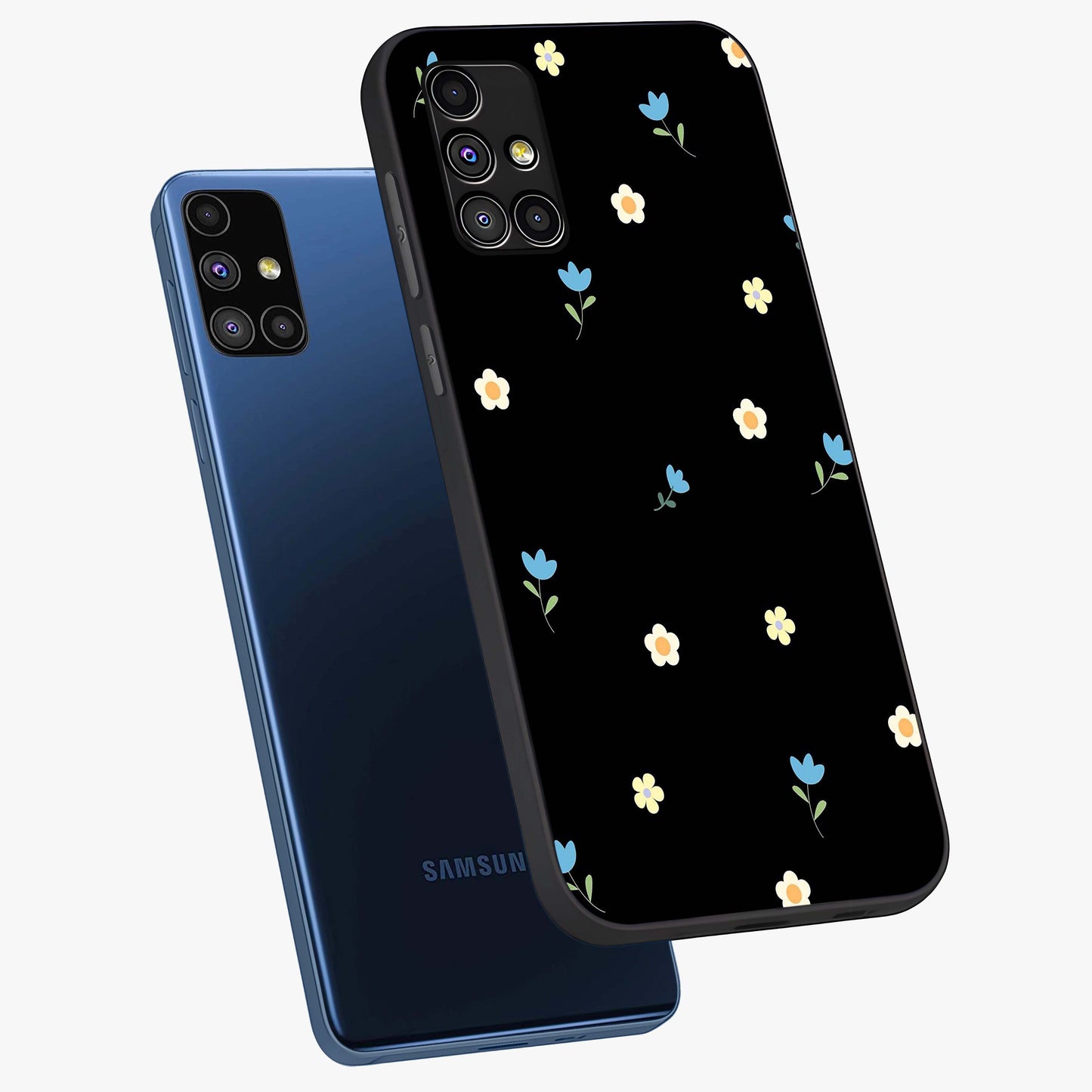 Minimal Petal Whispers Glass Case displayed in angled mockup highlighting delicate petal design with clean minimal aesthetic.