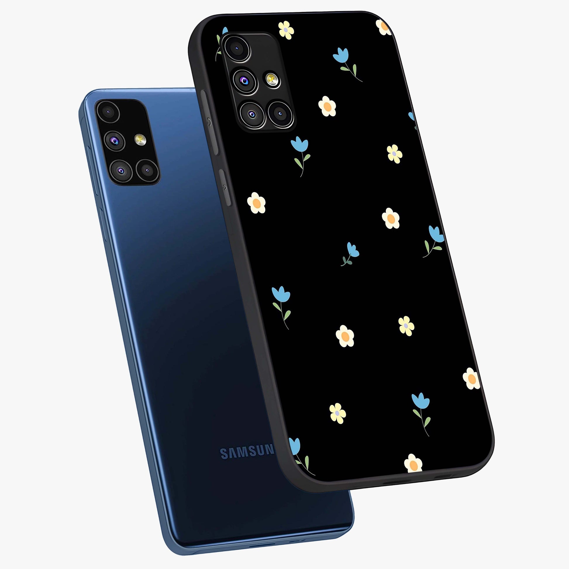 Minimal Petal Whispers Glass Case displayed in angled mockup highlighting delicate petal design with clean minimal aesthetic.