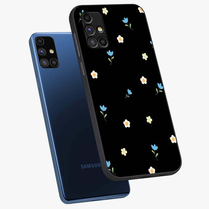Minimal Petal Whispers Glass Case displayed in angled mockup highlighting delicate petal design with clean minimal aesthetic.