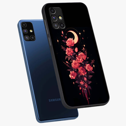 Moonlit Floral Elegance Glass Case displayed in angled mockup highlighting graceful flower design with soft moonlight aesthetic.