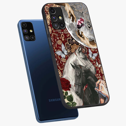 Moonlit Royal Stallion Glass Case displayed in angled mockup highlighting powerful stallion illustration with royal night aesthetic.