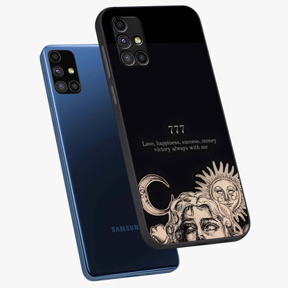 Mystic Victory Aura Glass Case displayed in angled mockup highlighting energetic aura design with bold mystical aesthetic.