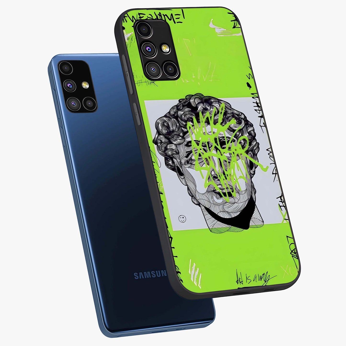 Neo Graffiti Rebellion Glass Case displayed in angled mockup highlighting urban street art design with rebellious aesthetic.