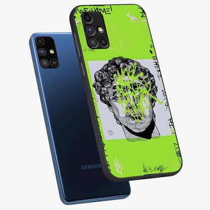 Neo Graffiti Rebellion Glass Case displayed in angled mockup highlighting urban street art design with rebellious aesthetic.