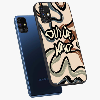 Out Of Mind Glass Case displayed in angled mockup highlighting bold statement design with modern artistic aesthetic.