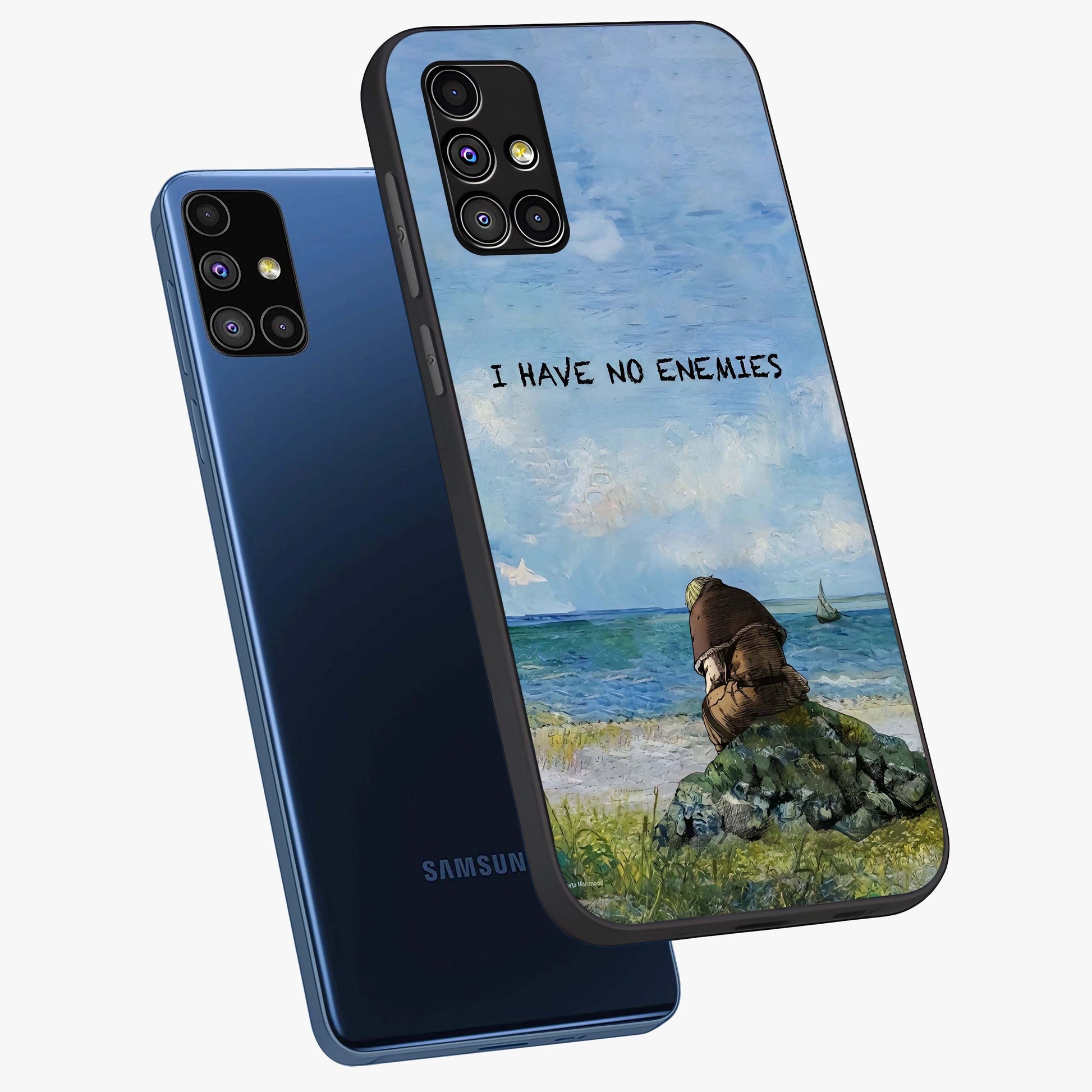 Peace Beyond War Glass Case displayed in angled mockup highlighting meaningful message design with artistic aesthetic style.