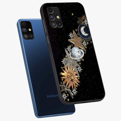 Pearls Universe Object Glass Case displayed in angled mockup highlighting celestial pearl design with dreamy aesthetic.