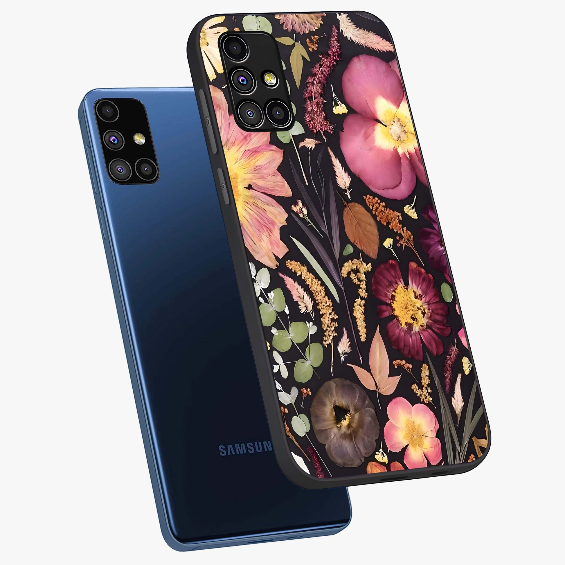 Petal Dream Tapestry Glass Case displayed in angled mockup highlighting decorative petal pattern with elegant botanical aesthetic.