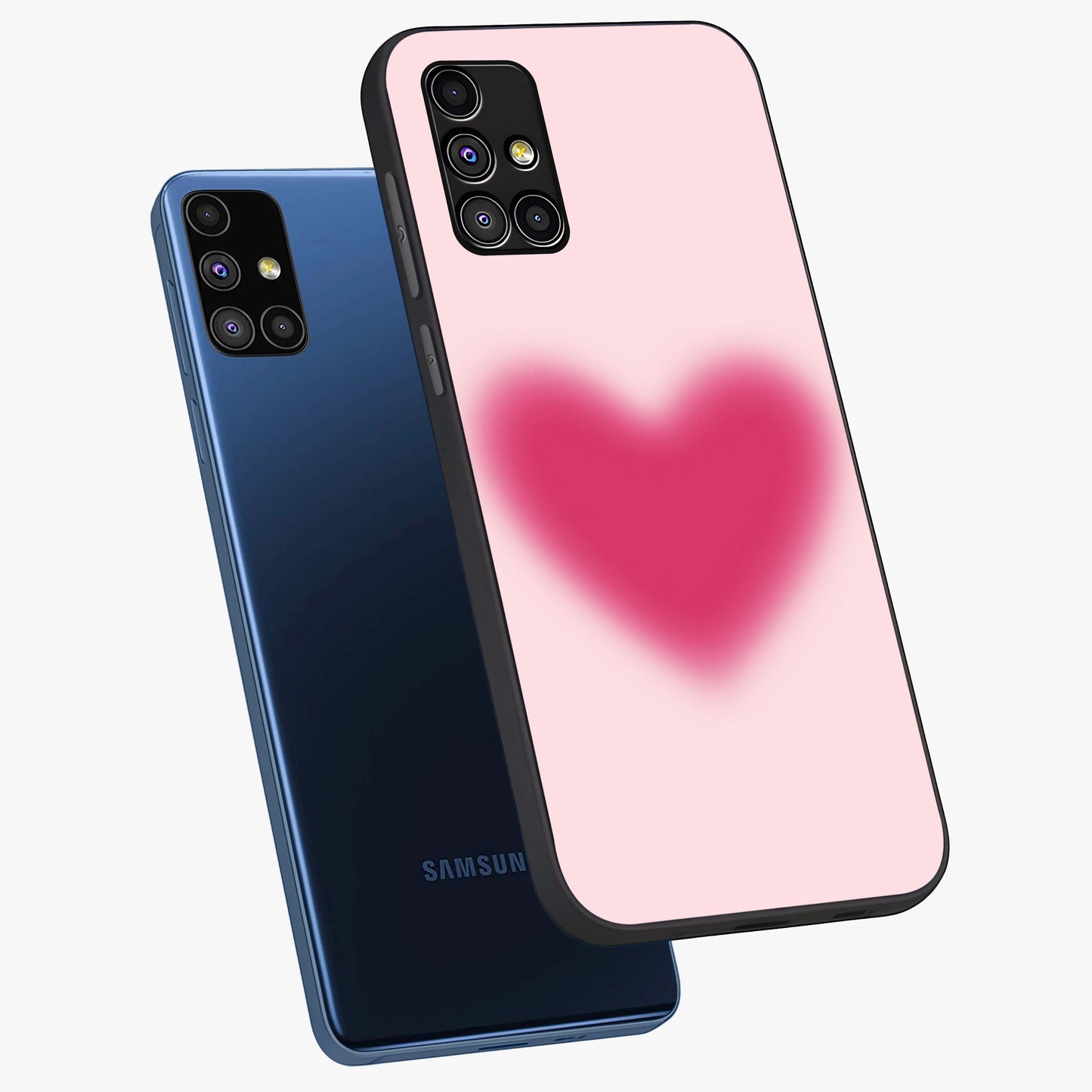 Pink Aura Heart Glass Case displayed in angled mockup highlighting vibrant pink heart design with dreamy aura aesthetic.