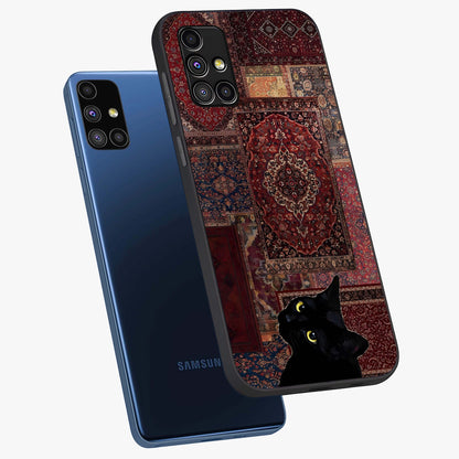 Regal Magic Cat Apple Glass Case displayed in angled mockup highlighting whimsical feline design with fantasy aesthetic.