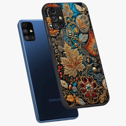 Royal Jewel Garden Glass Case displayed in angled mockup highlighting vibrant jewel inspired floral design with elegant aesthetic.