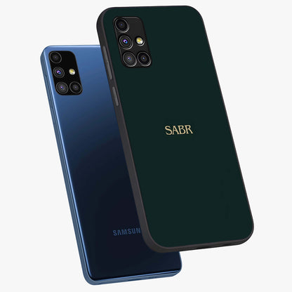 Sabr Minimal Patience Glass Case displayed in angled mockup highlighting simple inspirational design with clean aesthetic style.