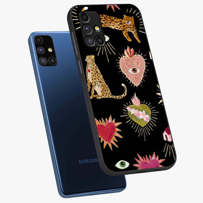 Sacred Jungle Heart Glass Case displayed in angled mockup highlighting lush tropical design with natural aesthetic style.