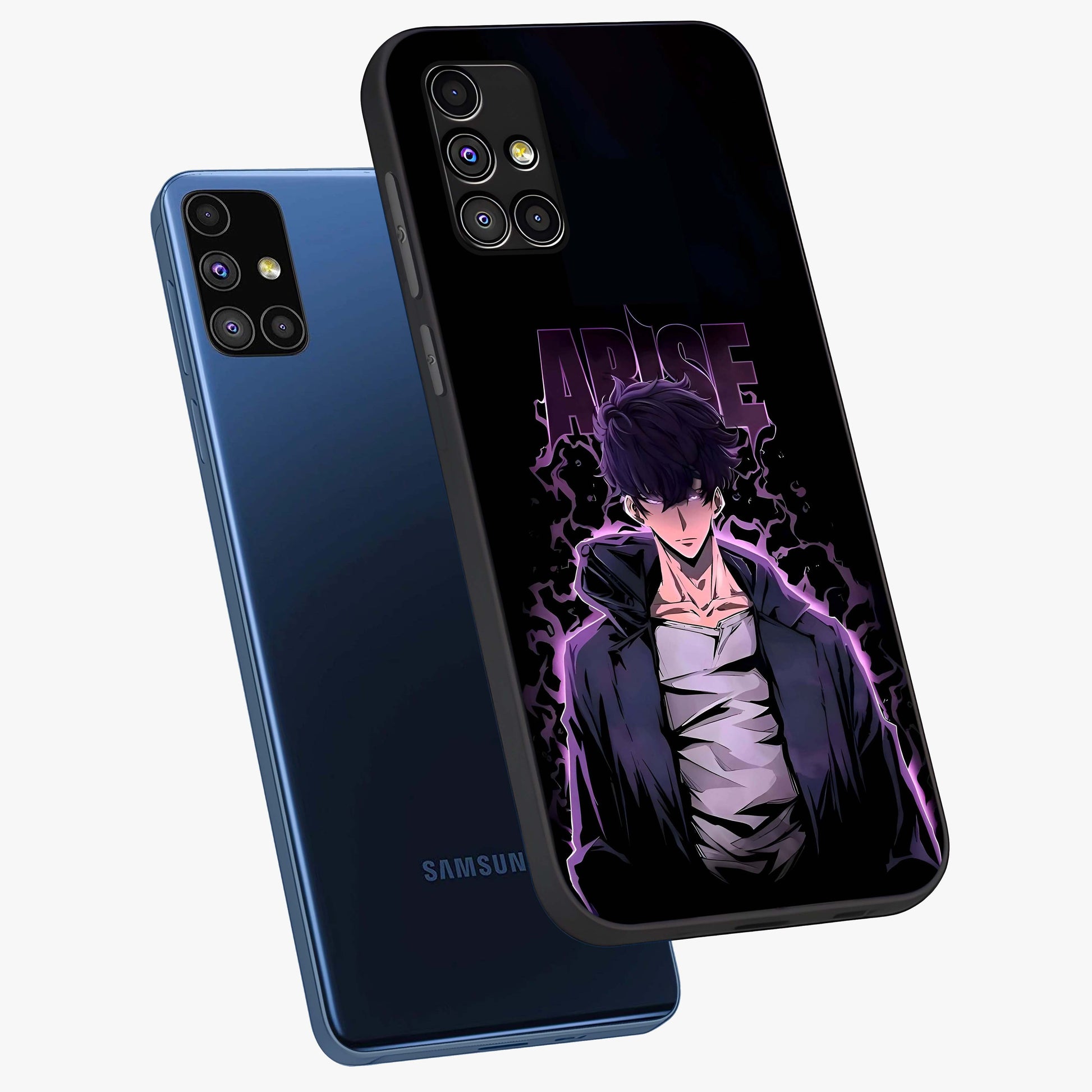 Shadow Monarch Awakening Glass Case displayed in angled mockup highlighting dramatic shadow warrior design with fantasy aesthetic.