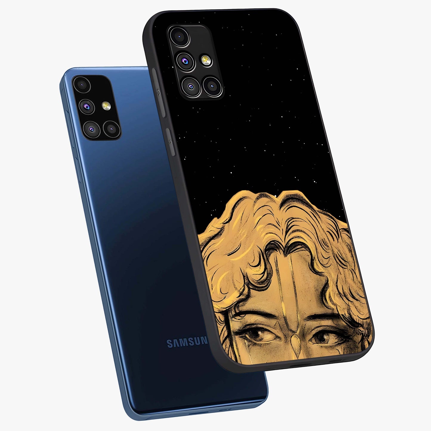 Shri Krishna Art Glass Case displayed in angled mockup highlighting spiritual Krishna illustration with divine aesthetic.